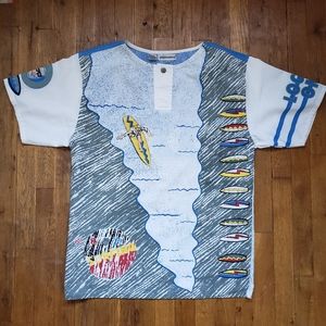 Vintage 90s McRomes allover print surfer ocean pop art graphic comic top shirt